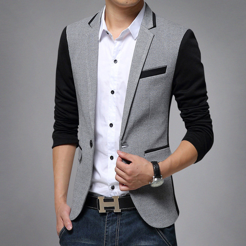 Men's single western-style clothes for casual poo Han prints Body Trends Collage of young men Young Inn Wind handsome jacket