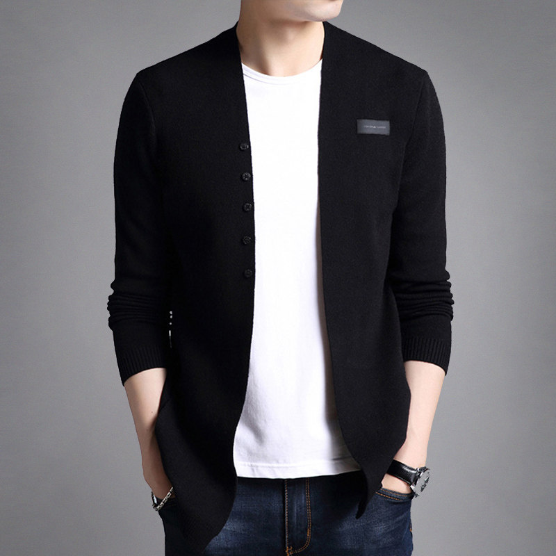 Spring Autumn Men's Knitted Cardiovert Wear outside wearing sweater Han version Body Style Outside of the male Exterior Lap-Shirt Pure Color Casual Blouse Jacket