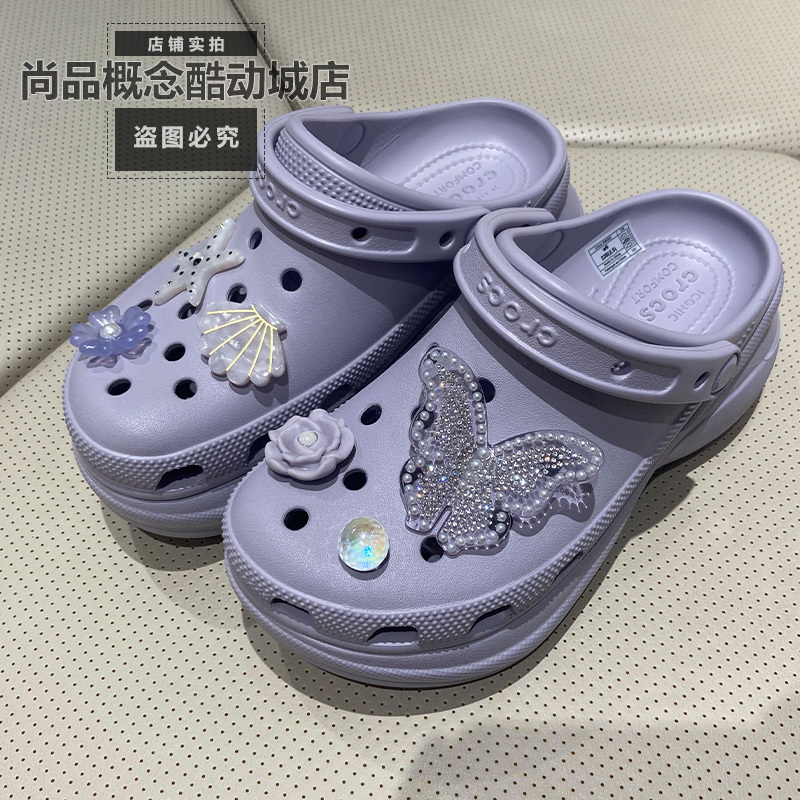Crocs Santanoni Style Small Whale Hole Design Women's High-Heeled Platform Beach Sandals 206302