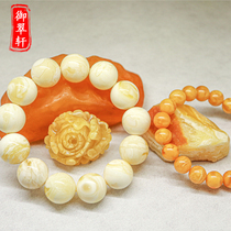 Museum collection grade natural raw stone full leather handle beeswax porcelain white honey demon white flower pendant bracelet insect amber