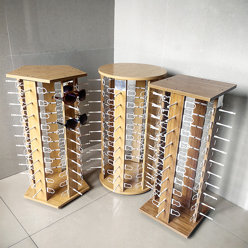 New Wooden Sunglasses Display Stand for Eyewear Stores, Desktop Glasses Display Rack, Available in Sets of 40, 50, or 60, Rotatable