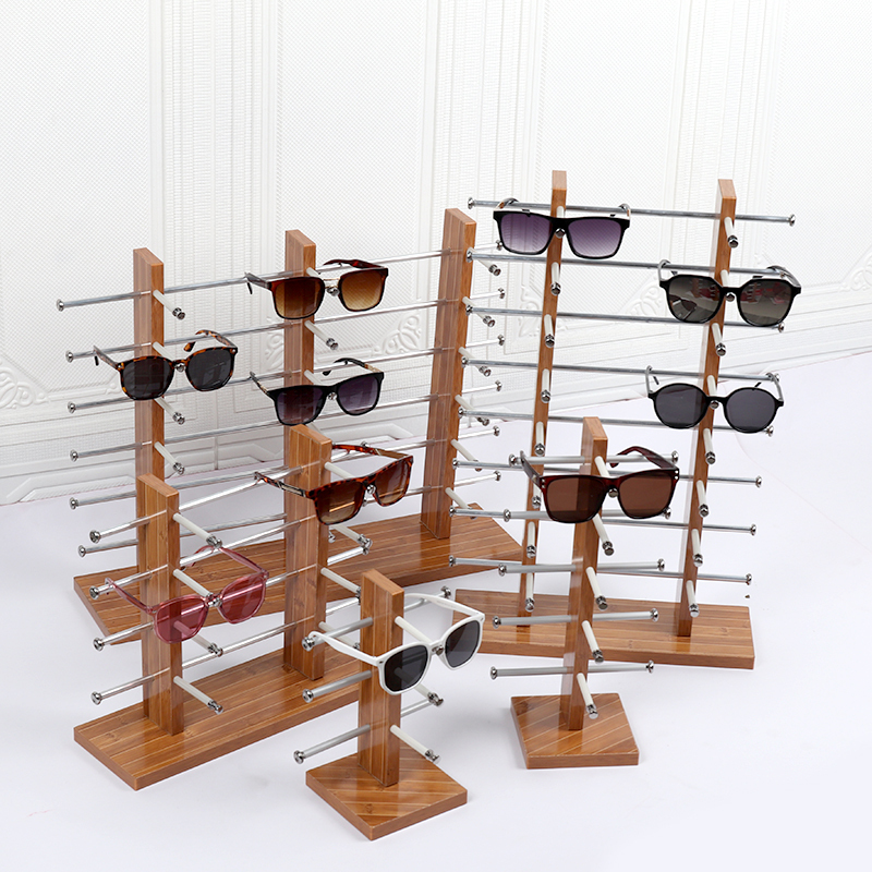 New Retro Bamboo Pattern Solid Wood Desktop Single-Row, Double-Row, Triple-Row Sunglasses Display Rack for Prescription Glasses