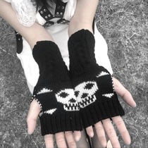 Broken Bone Punk Original Juku Skull Gothic Black Knit Folds Matching Cuff Gloves Autumn Winter