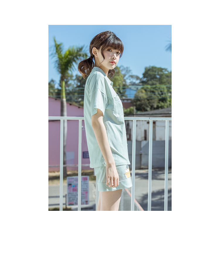 Bộ đồ ngủ nữ Fenteng 2019 hè mới cardigan ngắn tay lỏng lẻo học sinh tươi tắn và đáng yêu - Nam giới đồ ngủ họa tiết phim hoạt hình