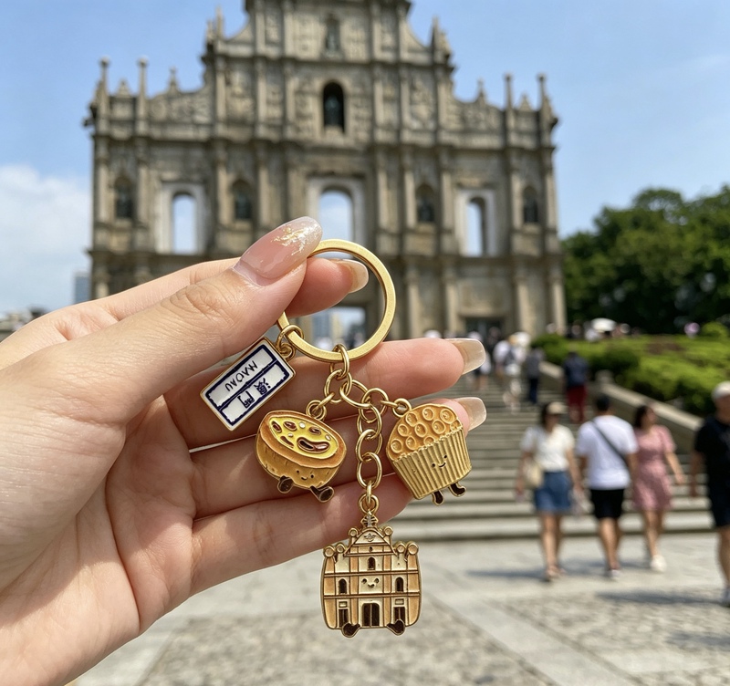 New Macau Keychain Souvenir, Macau Tile Portuguese Tart Keychain, Macau Specialty Pendant Souvenir New Macau Keychain Souvenir, Macau Tile Portuguese Tart Keychain, Macau Specialty Pendant Souvenir