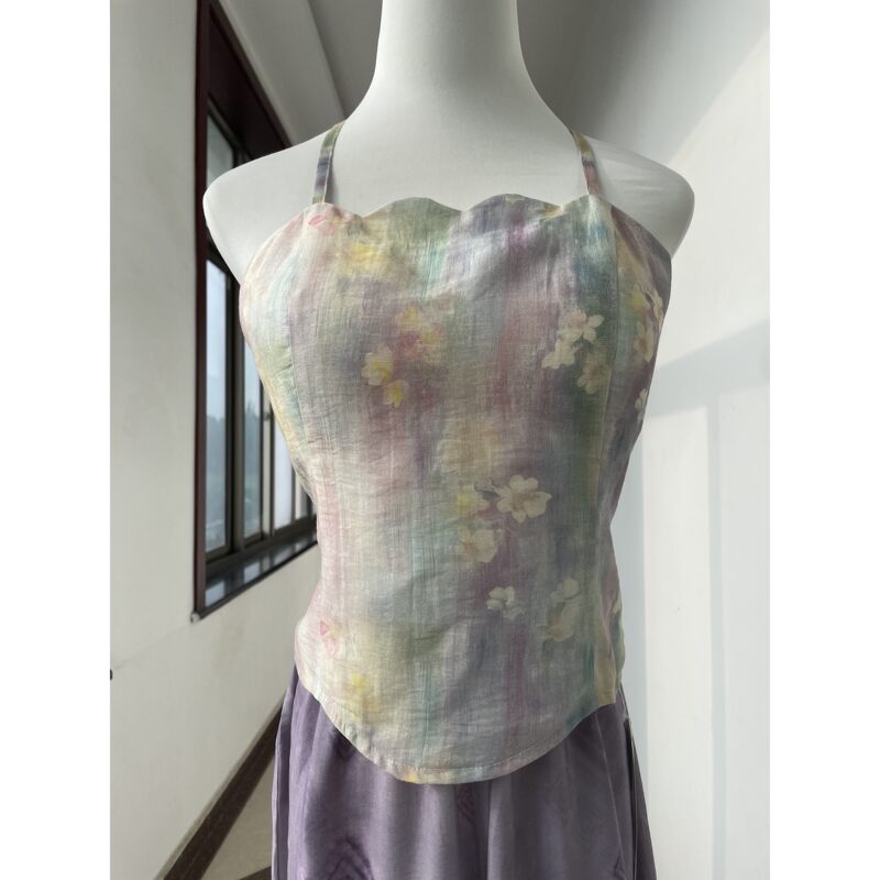 【Xizi Xiao】Backless Rainbow Camisole with Hanfu Elements, Versatile for Everyday Wear and Commuting