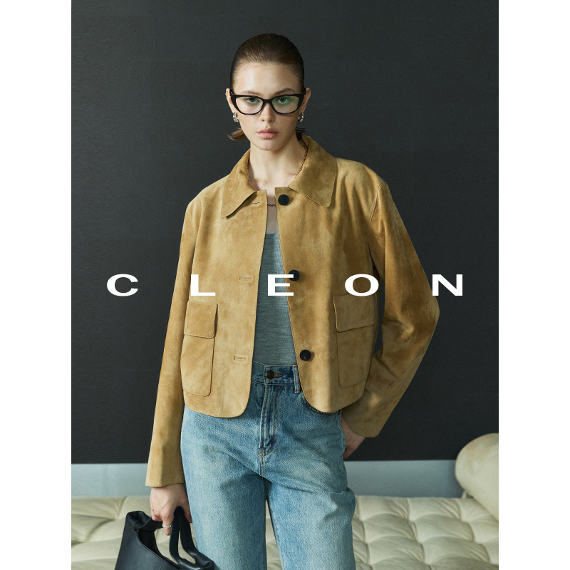 Cleon/Autumn and Winter Imported A-Grade Suede Sheepskin Genuine Leather Jacket for Women, Loose Full-Oiled Edge Short Jacket