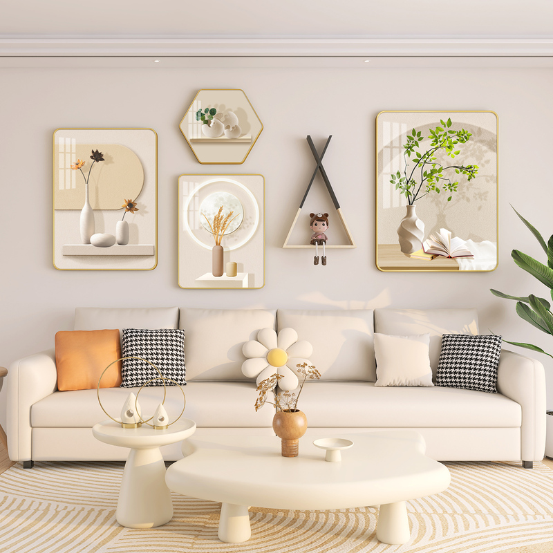 Light Luxury Nordic Living Room Decorative Painting, Sand Background Wall Combination Hanging Painting, Cream Style Dining Room, Fresh and Simple Wall Art