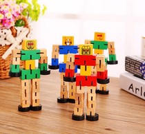 Early education puzzle wooden transformers joint movable cartoon robot doll variety of building block toys exercise hands-on