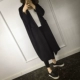 Mùa xuân và mùa thu nữ BF phần dài siêu dài 过 kiểu áo khoác đầu gối Phiên bản Hàn Quốc rộng cỡ rộng là áo khoác đen áo khoác dạ nữ