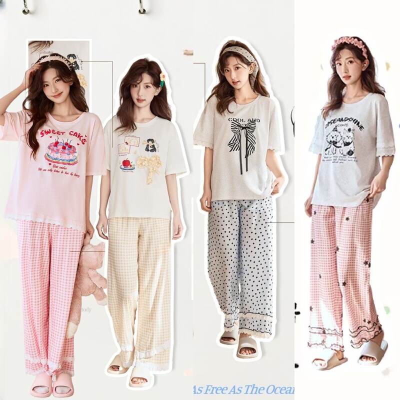 26 Little Bear Lazy Outfit Bright and Colorful Paradise Youth Sweet Pajamas Floral Plaid Cartoon Cute Homewear 86515