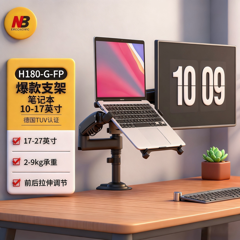Nb H180-Fp Can Be Inverted for Overhead Mounting, Mechanical Arm Laptop Tray, Suspended Cooling Heightening Base