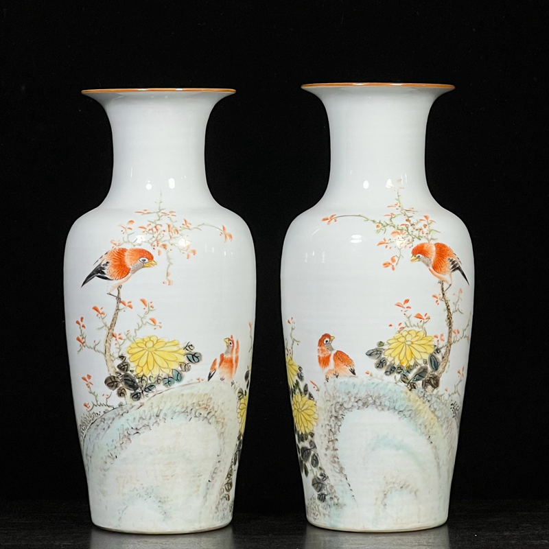 中国清末時代　粉彩 素三彩四方花瓶 O1CN01wbk0zp1dk5C716Xwf_!!0-