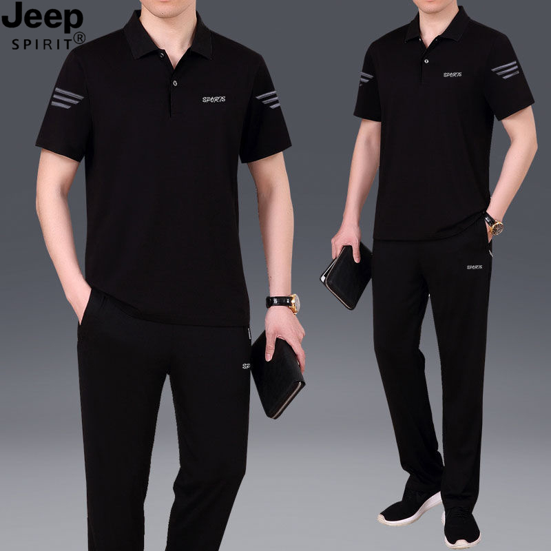 Jeep Jeep Casual Sports Suit Men's Summer New Business Short-Sleeved Men's Korean Style Trendy Middle-Aged and Elderly Suit Jeep Jeep Casual Sports Suit Men's Summer New Business Short-Sleeved Men's Korean Style Trendy Middle-Aged and Elderly Suit