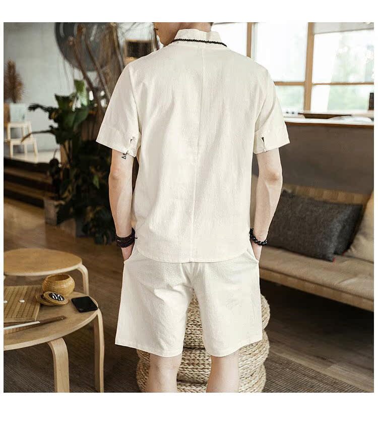 Trung quốc phong cách nút T-Shirt ngắn tay phù hợp với thiền phù hợp với bông linen linen mỏng phong cách Trung Quốc phong cách cổ xưa Tang phù hợp với nam giới quần áo