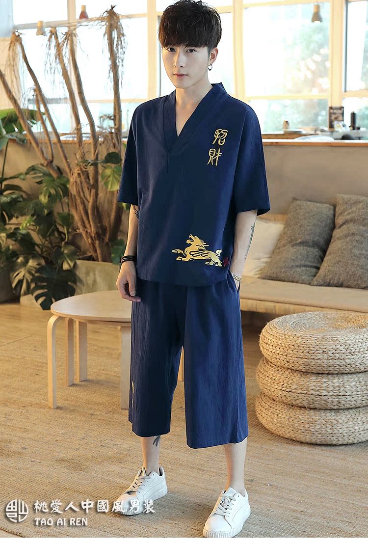 Trung quốc phong cách nút T-Shirt ngắn tay phù hợp với thiền phù hợp với bông linen linen mỏng phong cách Trung Quốc phong cách cổ xưa Tang phù hợp với nam giới quần áo