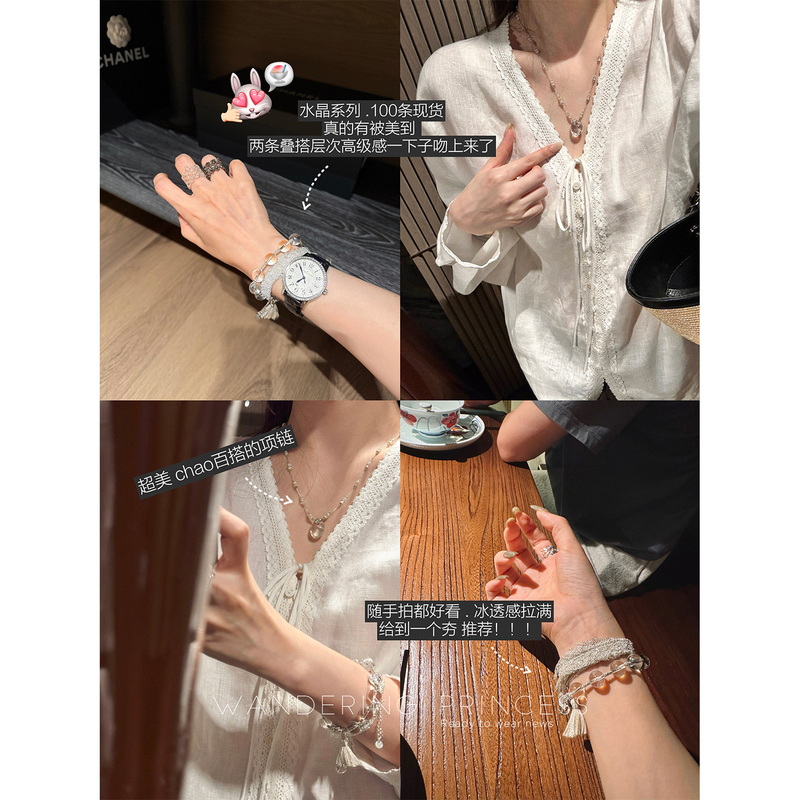 Qian Meixi [Crystal Series] S925 Silver Brazilian 7A Large White Crystal Bracelet/Ring/Necklace Jewelry Set