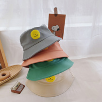 Korean version of macaron color children fishermans hat children autumn summer baby outdoor outing smiley face printed basin hat