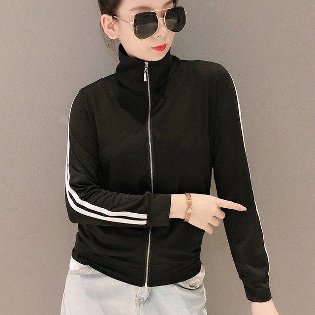 Earth Store Spring and Autumn 2024 New Sports Thin Jacket Women's Cardigan Zipper Sun Protection Clothing Blue Casual Top Women