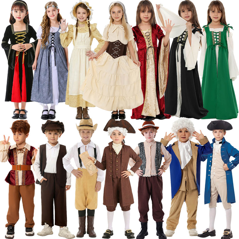 Children's European Medieval Court Costumes, Performance Dresses, Farm Poor People's Fairy Tale Performance Costumes, Story Telling Costumes