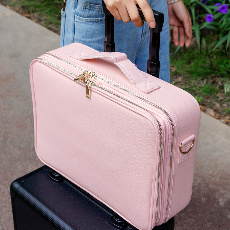 With Mirror PU Cortical Cosmetic Containing Portable Large Capacity Professionaldresser with Makeup Embroidered Makeup Bag