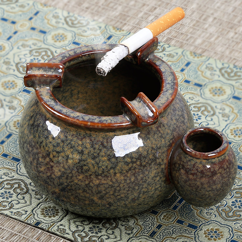 Round ashtray ceramic creative personality anti-fly ash square large living room office ashtray antique and old