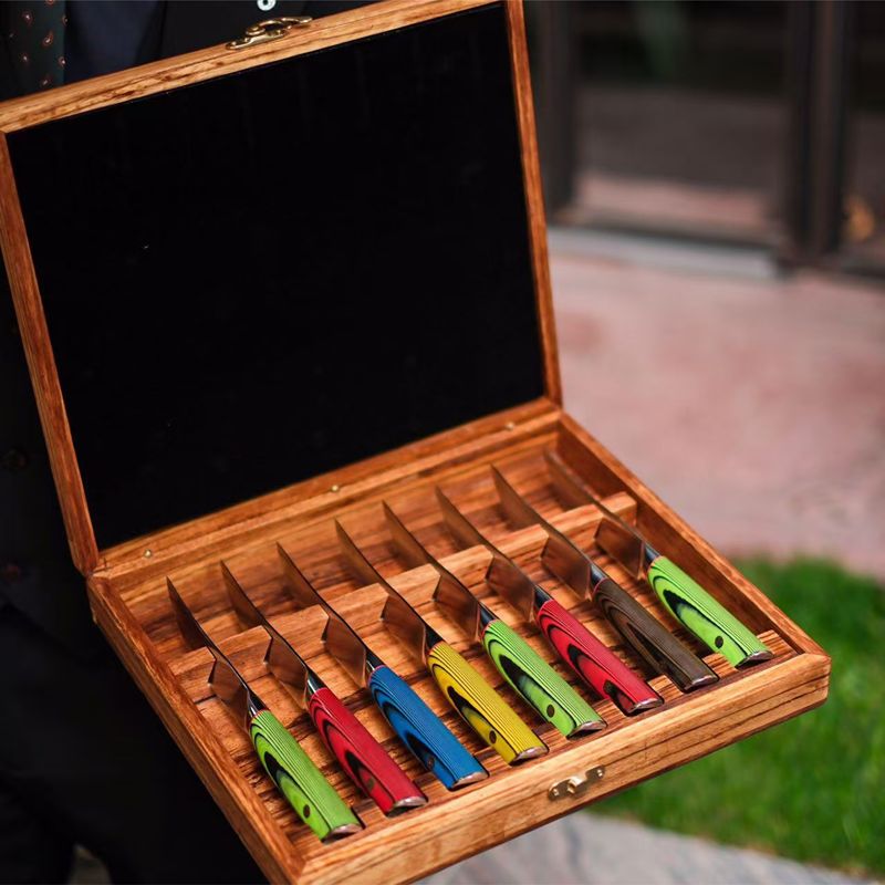 Steak Knife, Western Restaurant Wooden Handle Steak Knife, Stainless Steel Serrated Knife for Eating Steak, Colorful Handle, Commercial Main Course Knife Steak Knife, Western Restaurant Wooden Handle Steak Knife, Stainless Steel Serrated Knife for Eating Steak, Colorful Handle, Commercial Main Course Knife