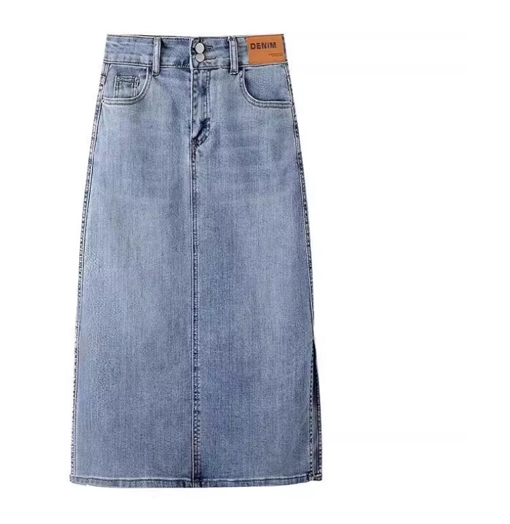 Cut-Label Ins2025 Summer New Style Side-Slit Denim Skirt for Women, High-Waisted, Slimming, Bodycon Skirt, Mid-Length Skirt
