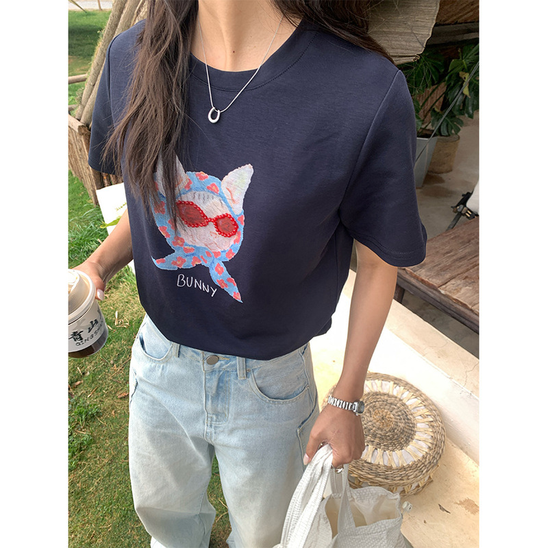 ins Cartoon Cat Pattern Printed Round Neck Casual Short-Sleeved T-Shirt for Women, New Summer Style, Cute and Cute Top ins Cartoon Cat Pattern Printed Round Neck Casual Short-Sleeved T-Shirt for Women, New Summer Style, Cute and Cute Top
