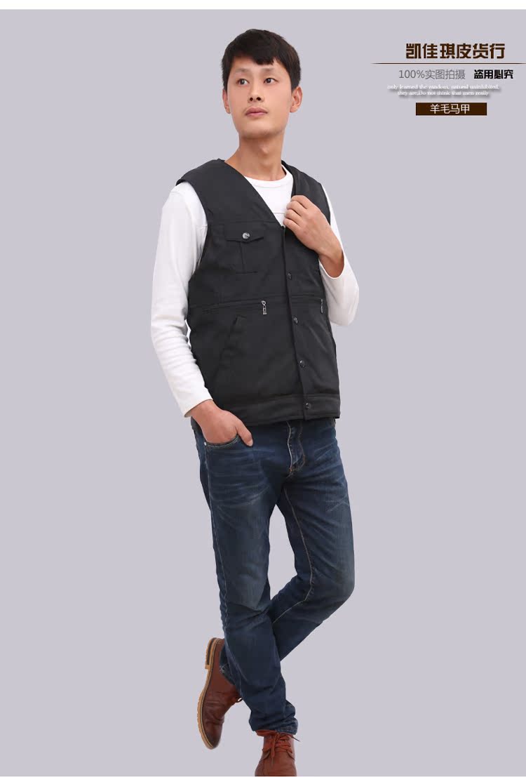 Mùa đông trung niên lông một áo len da dày cotton ấm áp vest nam da cừu áo bố áo khoác nam hàn quốc mùa đông