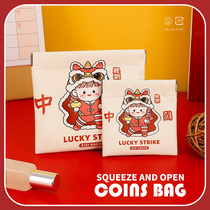 Lion Dance Cheese Sauce Wallet Female Niche Design Zero Wallet Coin Containing Bag Cute Original Short Collection Bag Woman