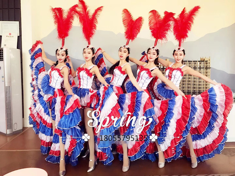 French Classic Cancan Dance Performance Costume Opening Show Stage Costume 360-Degree Large Swing Skirt