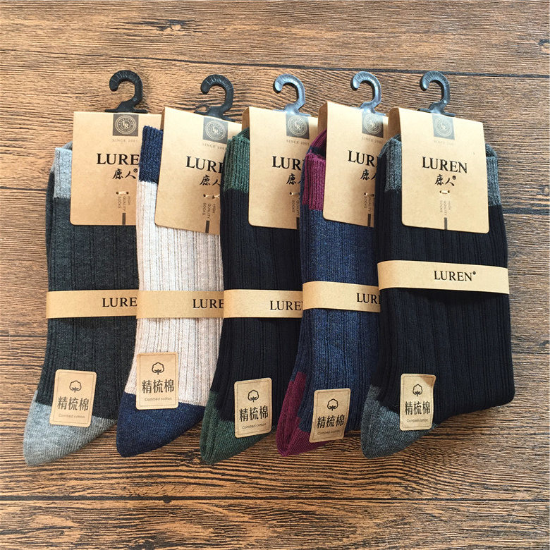 5 đôi vớ hươu nam cotton đôi kim đôi vớ jacquard mùa thu và mùa đông dày vớ kinh doanh bình thường 8001 - Vớ nam vớ ngắn