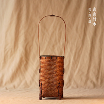 Bamboo flower ware rural Japanese flower arrangement Zen style handmade antique flower stand flower pot vase home decoration mountain bamboo wood