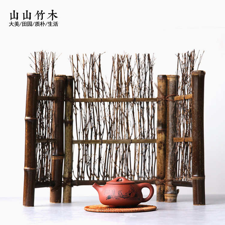 Mountain Mountain Bamboo and Wood Chinese screen partition of Zhubamboo fence foldable folding screen tea decoration tea tops