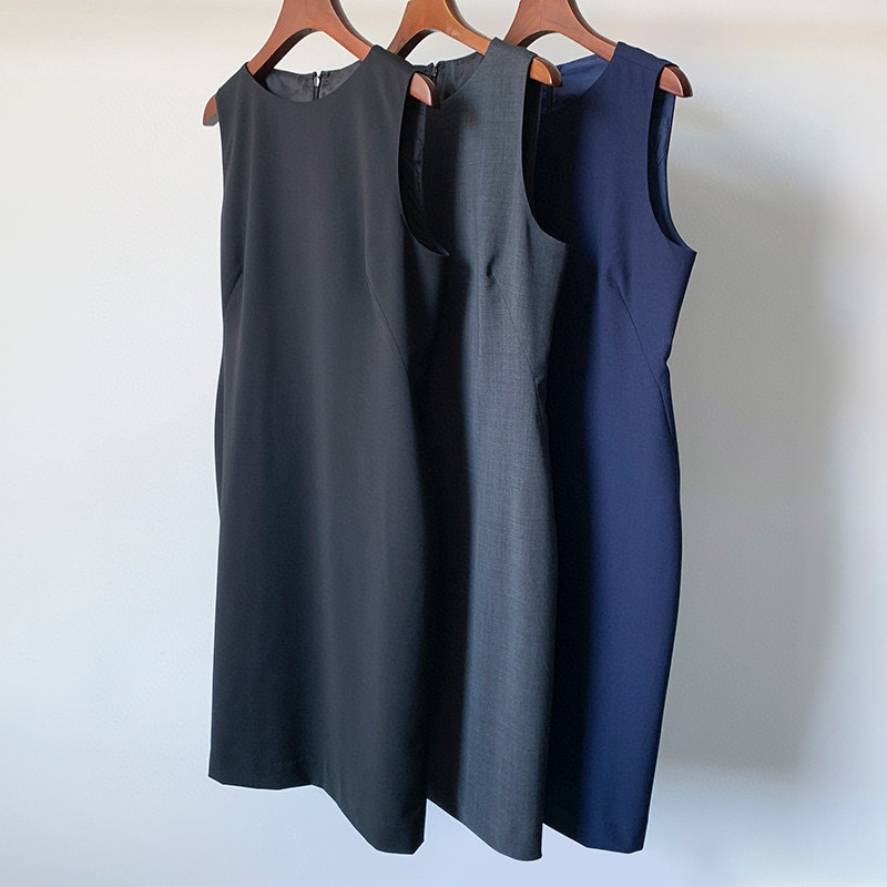 Classic t Fine Wool Series Elegant Round Neck A-Line Sleeveless Slim-Fit Commuter Ol Suit Dress