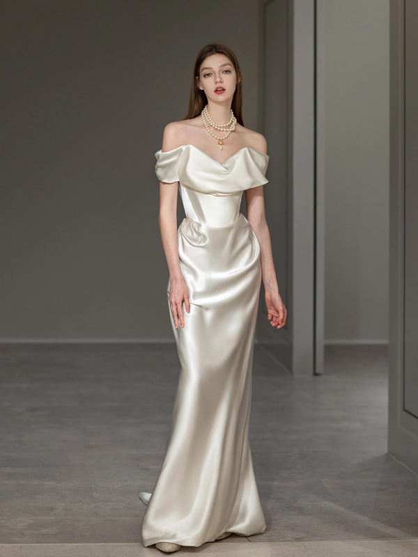 Alice High-End Plus-Size Arm-Covering Light Wedding Dress "Queen Dowager Xi" Toast Dress Bride's Banquet White Evening Dress