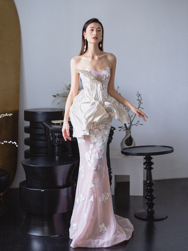Alice Welcome Gauze Mermaid Dress (Same Style as Liu Shishi) Toasting Dress Bridal Banquet High-End Heavy Craft Evening Gown Alice Welcome Gauze Mermaid Dress (Same Style as Liu Shishi) Toasting Dress Bridal Banquet High-End Heavy Craft Evening Gown
