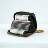 Ретро кожаный бумажник с молнией, вместительный и большой орган, картхолдер, из натуральной кожи