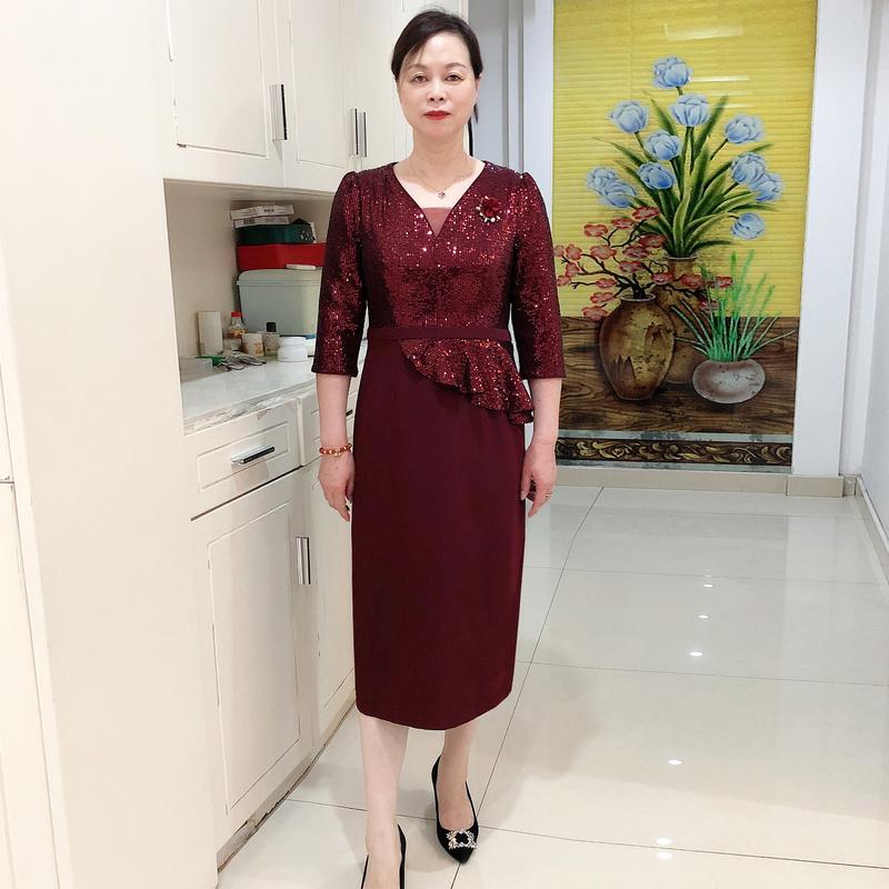High-End Faux Two-Piece Cheongsam Dress for the Mother-In-Law's Wedding Banquet, Mother's Wedding Banquet Dress