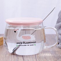Large capacity mug female glass cup milk cereal Cup Breakfast Oatmeal cup coffee big belly tea cup with lid spoon
