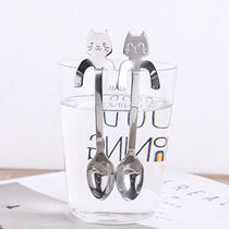 Creative cartoon 304 stainless steel spoon can hang cat spoon cute coffee spoon mixing spoon mug hanging Cup spoon