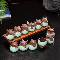 Tea pet ornaments boutique open film can raise Tea Cup 12 12 12 Zodiac ceramic cup kung fu tea set accessories Ru kiln tea play