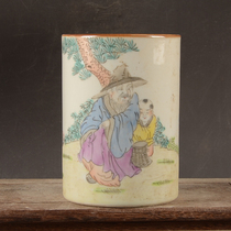 Clear Tongzhi Year Hand-painted Pink Figure Textured Round Pen Holder Wende House Supplies Swing Jingdezhen Factory Goods Ceramics
