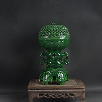Ancient Play Antique Collection Entirely Handmade Engraving Hollowed-out Green Glazed Sandalwood Stove Old Factory Goods Ceramic Bouquets Smoked Incense Stove