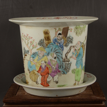 Late Qingmin Kiln Hand-painted Pink Fishing and Cultivating Read Round With-to-Integrated Flower Pot Jingdezhen Factory Goods Ceramics Boutique