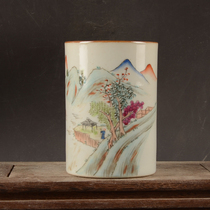 Qing Tongzhi Year Hand-painted Pink Landscape Grain circular pen holder Wenfang supplies Jingdezhen Factory goods Ceramics Boutique