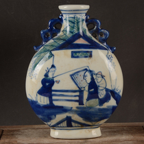 Jingdezhen Factory Goods Porcelain Hand-painted Green Flowers Character Tattooed Belly Vase Ancient Play Antique Old Goods Ceramic Boutique swing piece