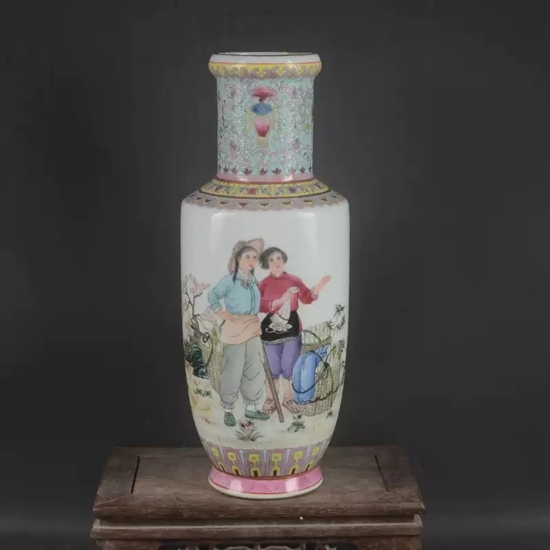 清乾隆年制手繪粉彩錦雞牡丹花瓶天球瓶擺件古玩古董收藏廠貨瓷器