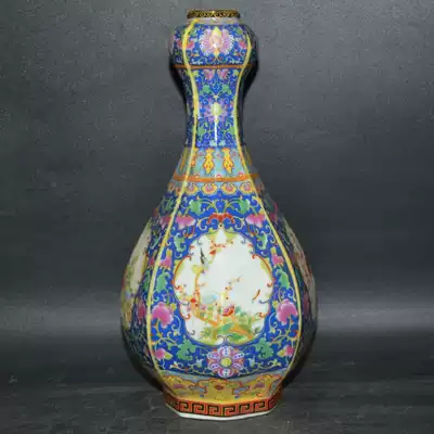 Qing Yongzheng enamel vase garlic bottle flower and bird bottle ornaments Jingdezhen high imitation antique old goods porcelain